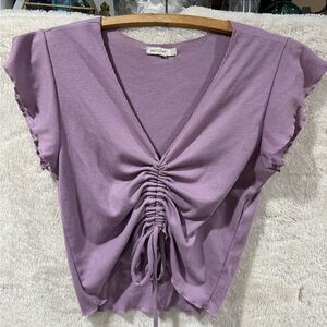 Lilac Flutter Sleeve Ruched Blouse